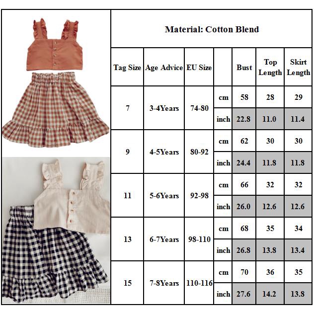 Set Đồ Mùa Hè 2 Món Gồm Áo Hai Dây Kẻ Sọc Caro + Chân Váy Thời Trang Cho Bé Gái