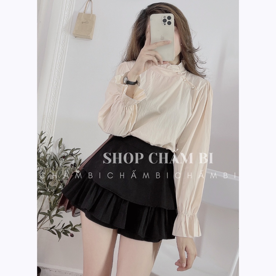 Áo Sơ Mi Cổ 3p Cúc Chéo Tay Bèo Thô Đũi Siêu Xinh Freesize&lt;60kg - A.091