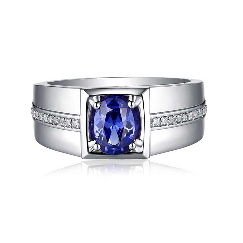 Nhẫn Titan Đính Đá Sapphire Màu Bạc Thời Trang Cho Nam Và Nữ