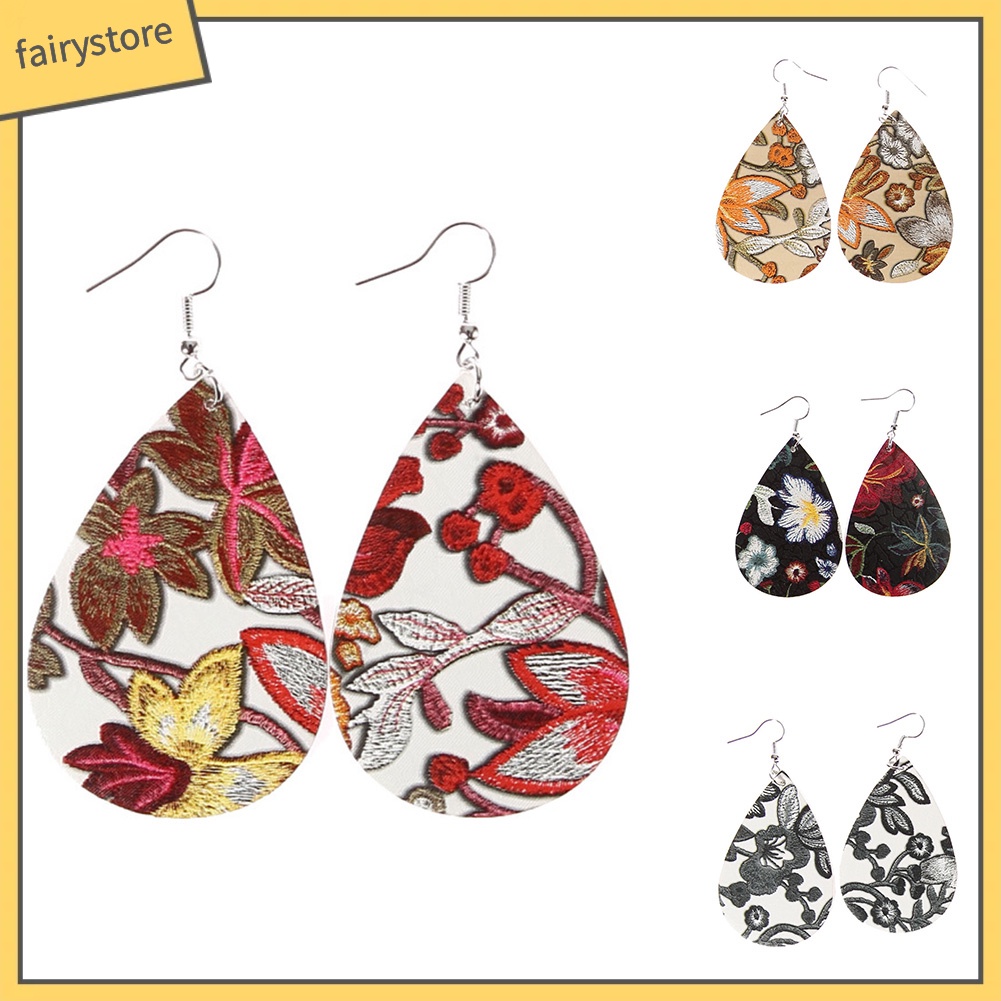 Khuyên tai dáng dài hoạ tiết thêu thời trang cho nữ