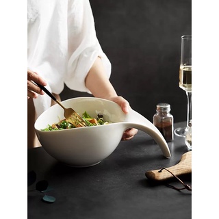 Tô salad sứ trắng sâu lòng có quai cầm cách nhiệt kiểu Phương Tây