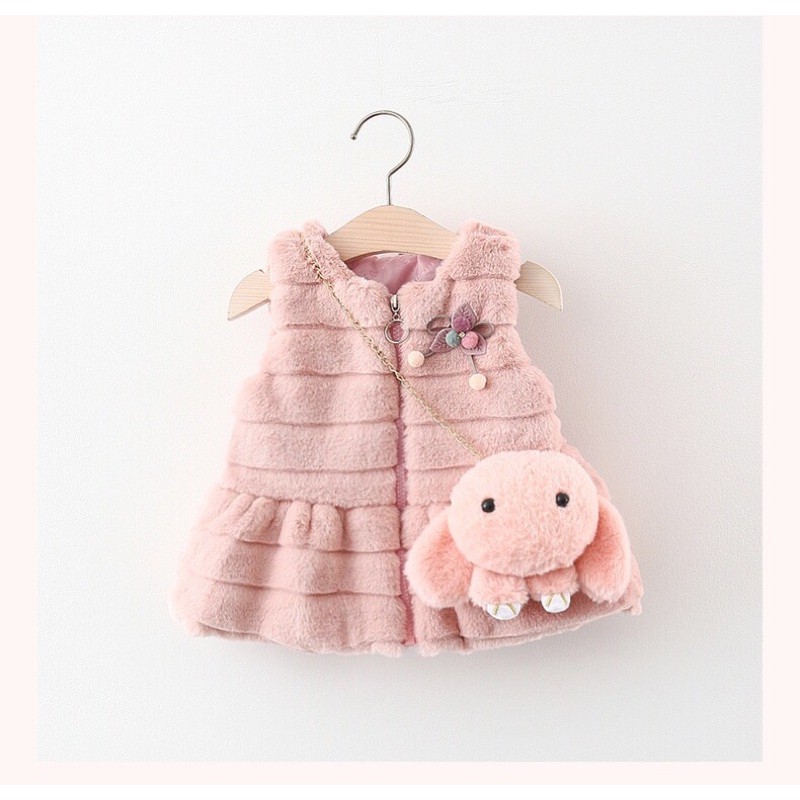 Áo khoác ấm cho bé gái vải tốt tặng túi đeo chéo dễ thương lông mềm mại từ 3-17kg - Áo cho bé gái vải bông cotton tốt