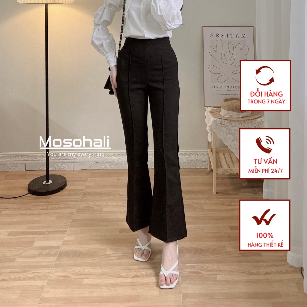 Quần tây nữ ống loe dập ly quần âu nữ cạp cao thiết kế mosohali vải công sở tôn dáng chuẩn thanh lịch