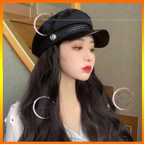 Mũ Beret Nữ Thủy Thủ Chất Dạ Vành Da Kèm Đai Vặn Thừng Đính Cúc Cá Tính Phong Cách Sang Chảnh Hanva