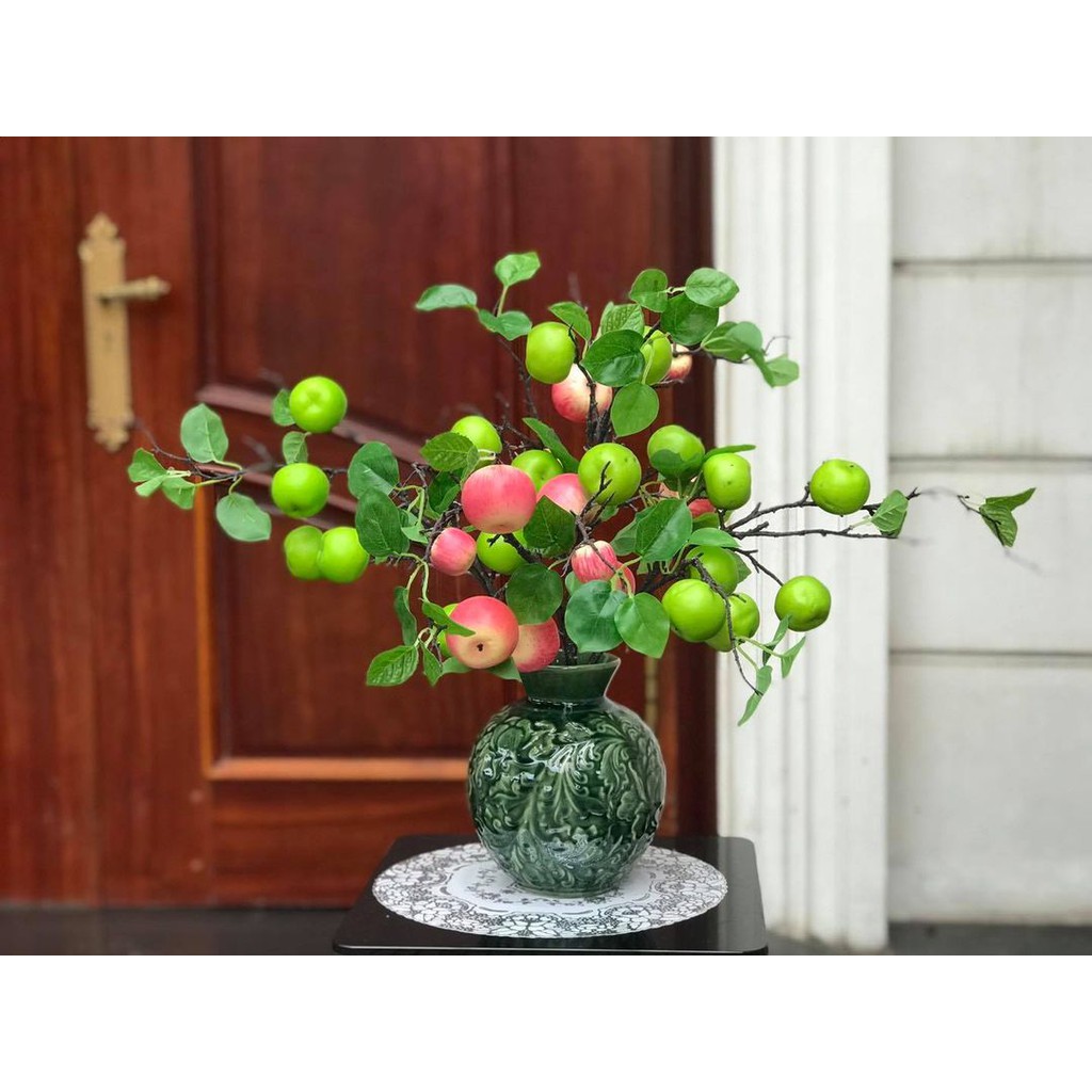 Hoa giả hoa lụa - Cành táo 6 quả decor giống thật 99% nhập khẩu cao cấp Hà Nội trang trí nhà đẹp Chiiflower CH22