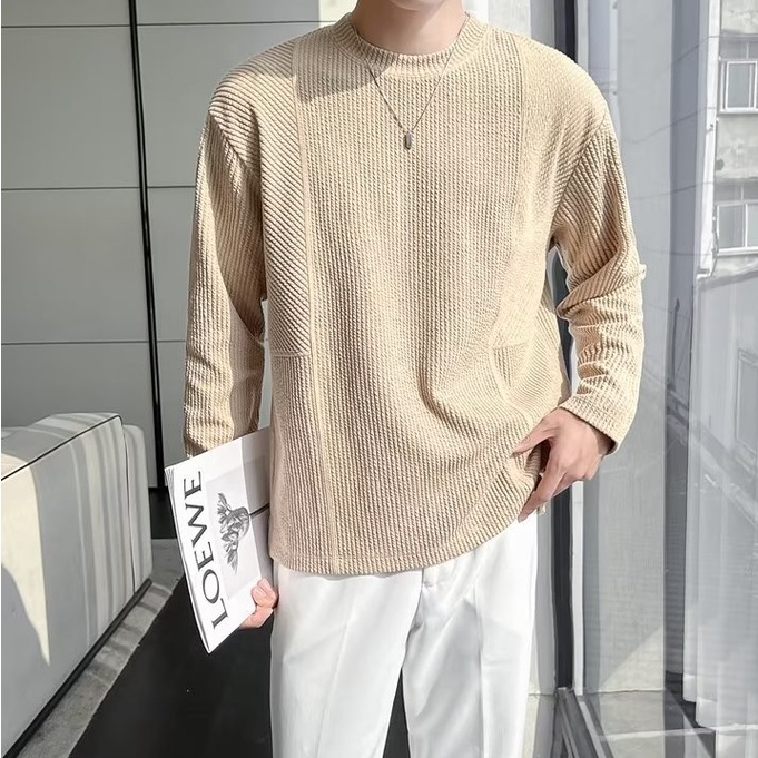 Áo Sơ Mi Tay Dài Cổ Tròn Dáng Rộng Màu Trơn Đơn Giản Thời Trang Hàn Quốc Cho Nam Hàn Quốc áo nam đẹp from rộng simple áo sơ mi nam dài tay áo sơ mi trắng fashion