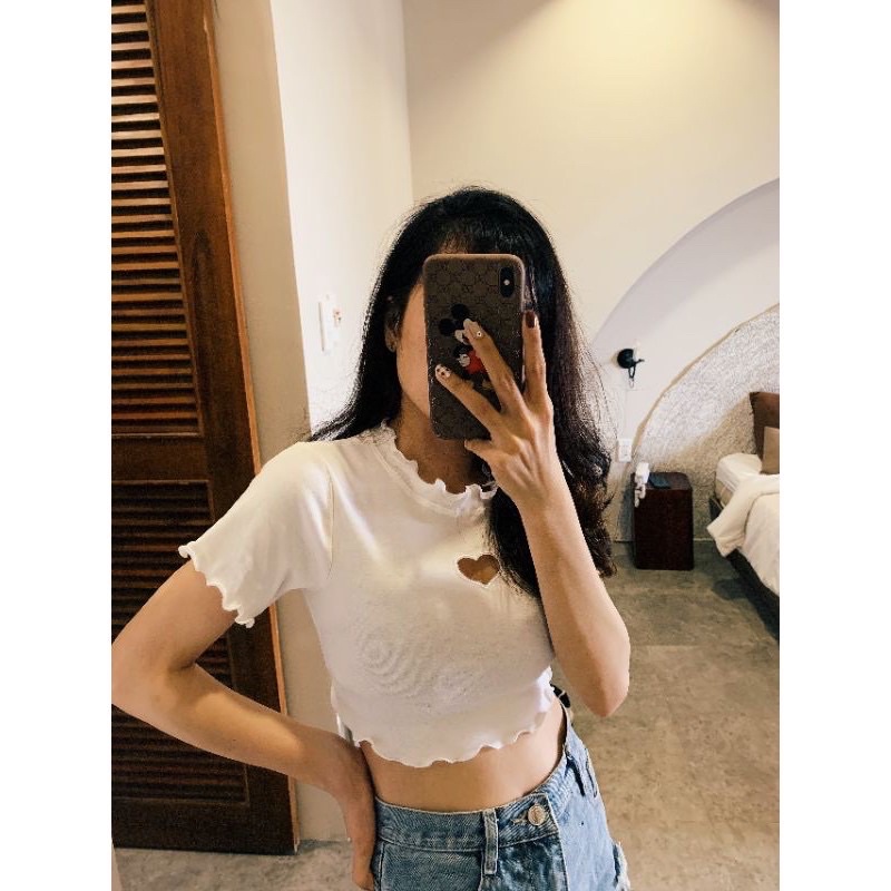 Áo Thun Croptop Ôm Body Khoét Ngực Tim 🖤🖤