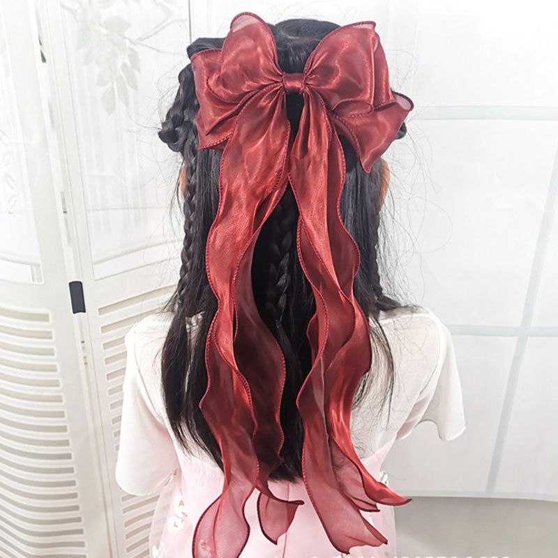 Kẹp Tóc Nơ Lớn 3 Lớp Màu Trơn Lấp Lánh Phong Cách Vintage