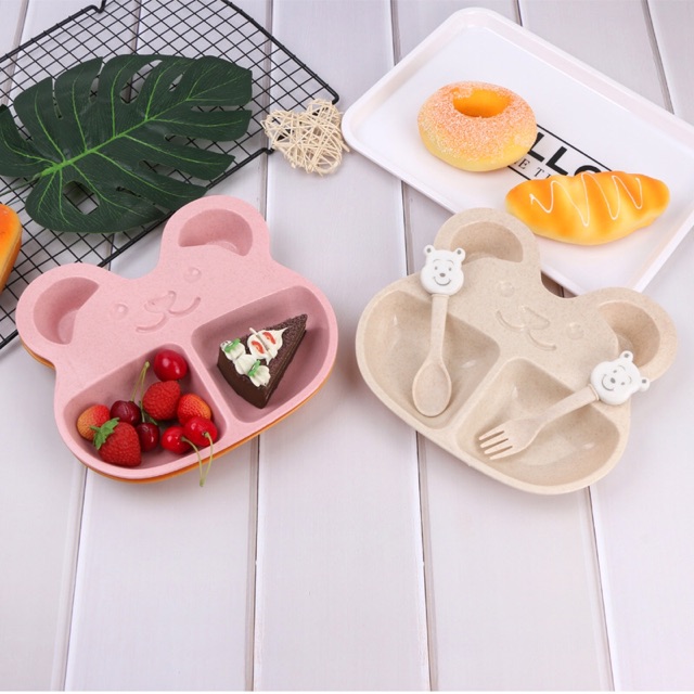 Khay ăn dặm lúa mạch kèm thìa hình CHUỘT ngộ nghĩnh cho bé trai bé gái - AD39