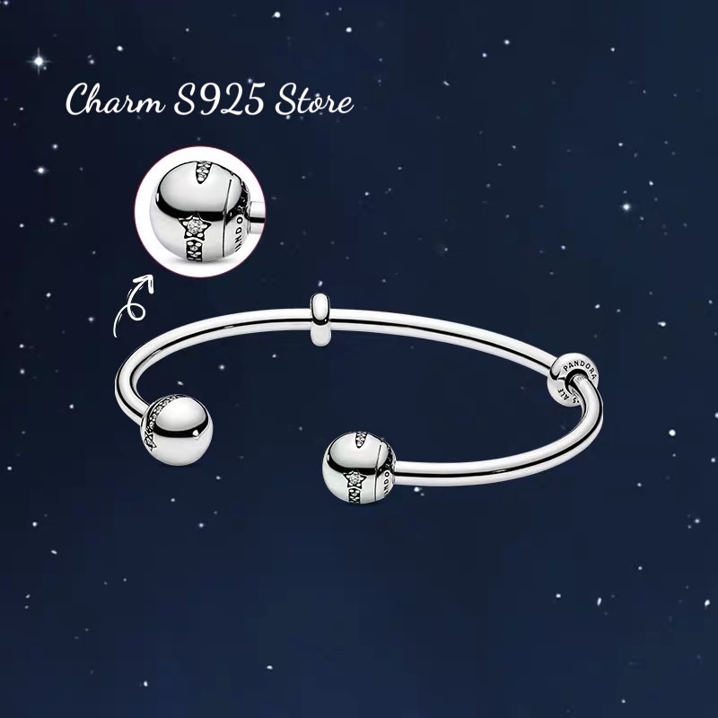 Vòng charm pan.do.ra loại kiềng cứng đính đá ngôi sao bạc s925
