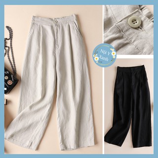 Quần đũi Nhật, ống rộng, dài - Quần culottes đũi dáng dài ống rộng siêu Hot dáng suông - cạp chun khoá thật siêu mát