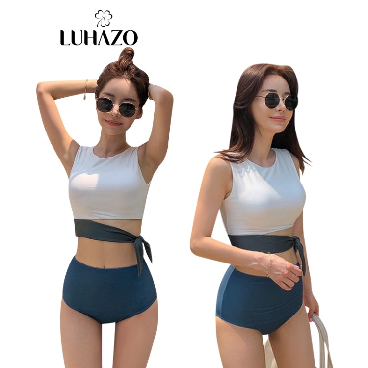 Bikini 2 mảnh LUHAZO basic đồ bơi kín đáo 3 lỗ quần đùi sang chảnh quyến rũ sexy Hàn Quốc 2375 DK5T203