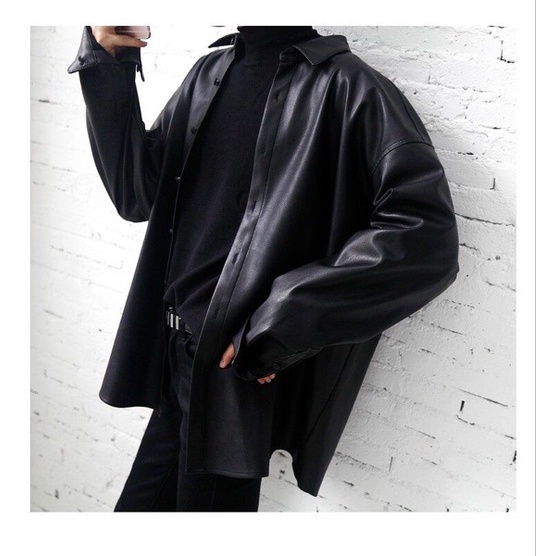 Áo sơ mi tay dài dáng dài vừa chất liệu da oversize