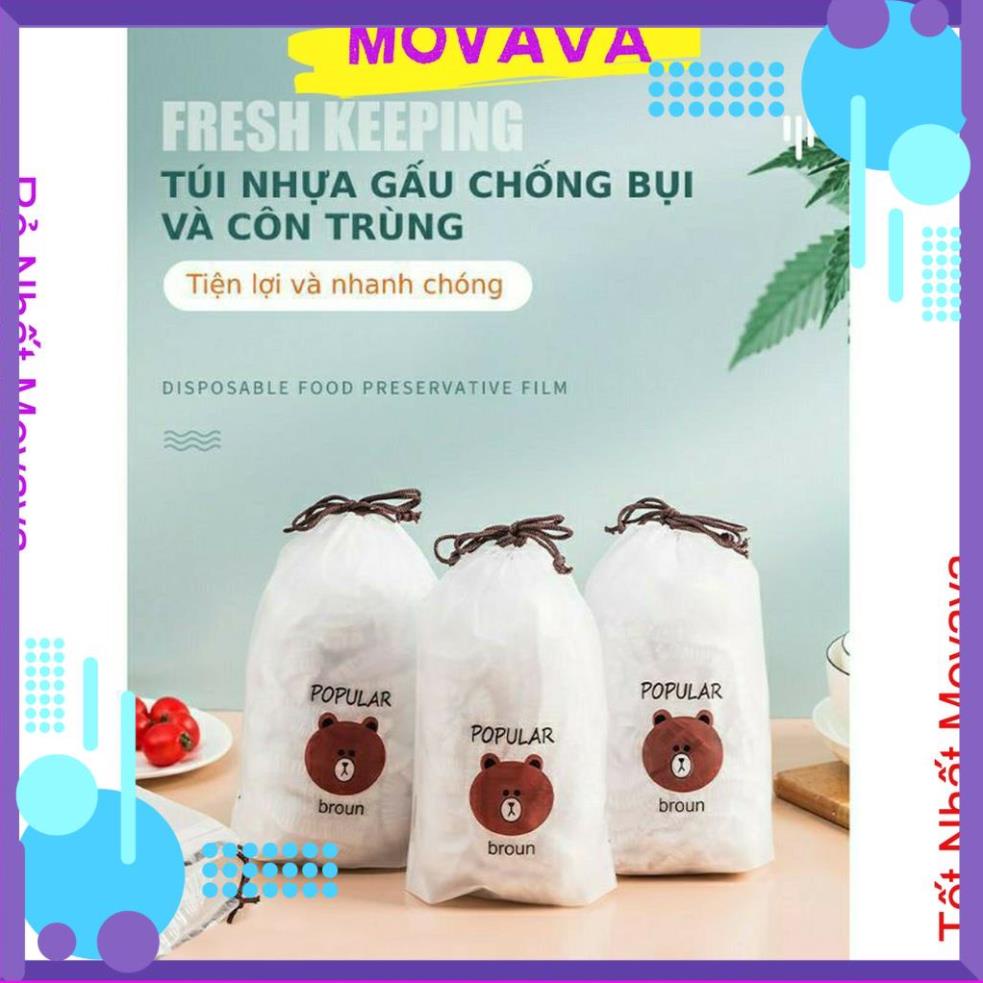 Túi Màng bọc thực phẩm co giãn siêu dai có chun tái sử dụng nhiều lần hình gấu set 100 túi