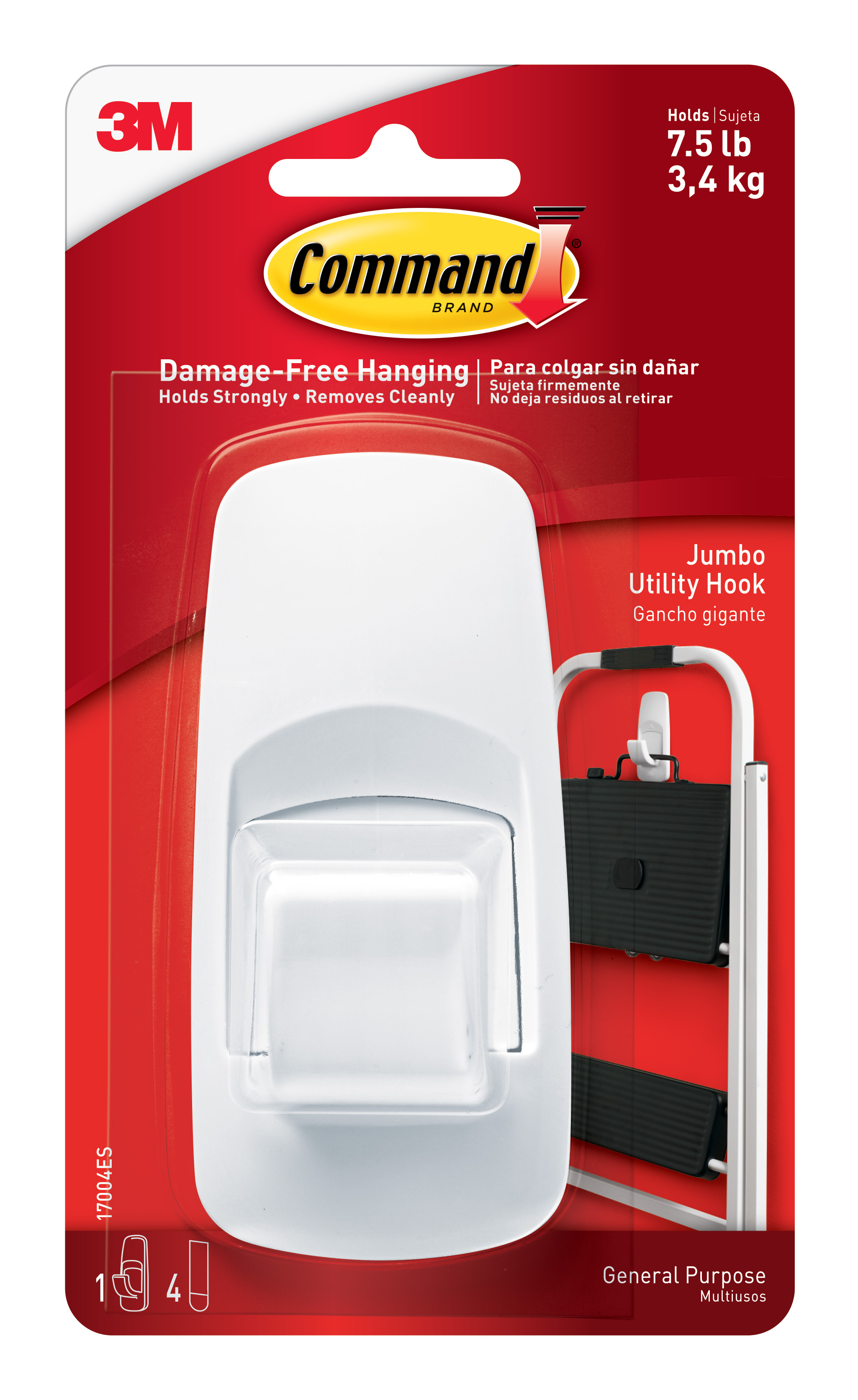 Móc dán tường Jumbo Command 3M 17004ES tải trọng 3.4kg vỉ 1 cái