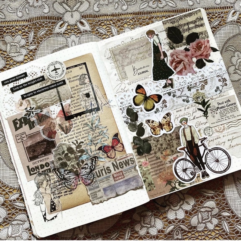 Set 21 sticker và giấy ngẫu nhiên phong cách vintage Bummie Journal