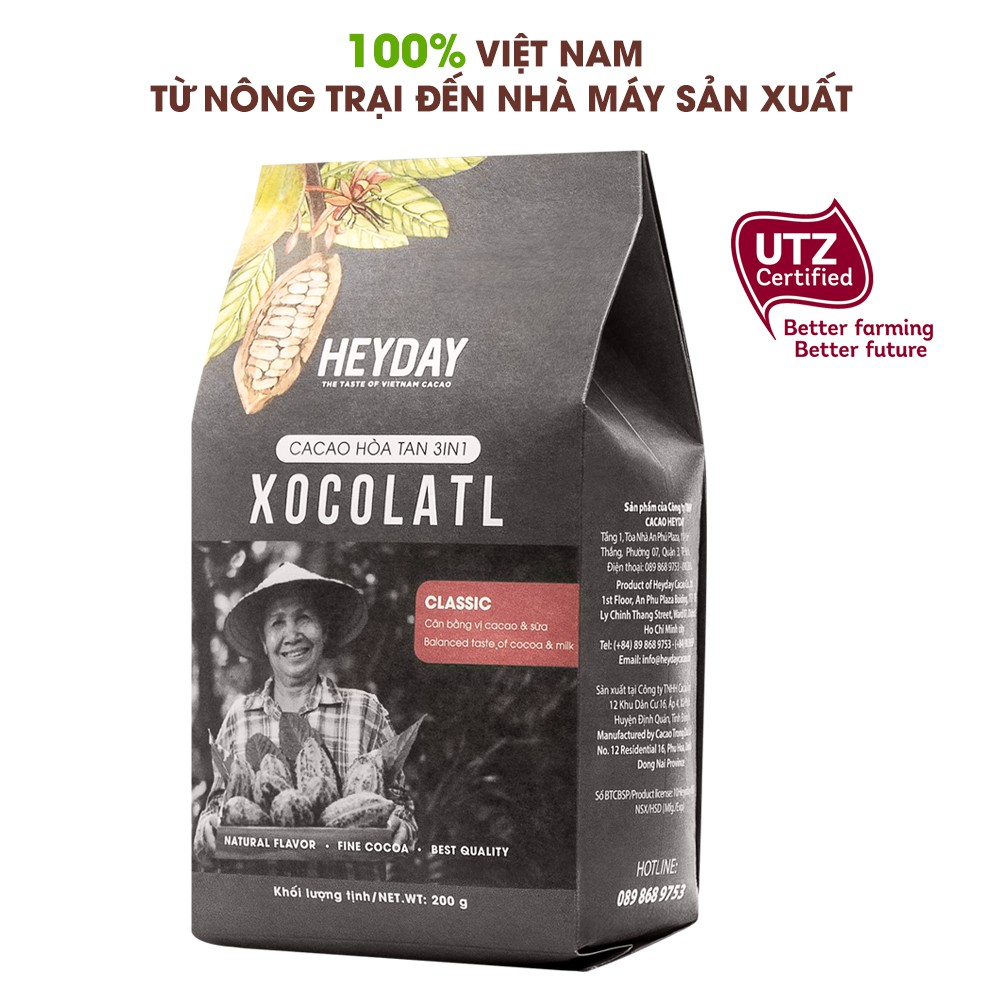 [Mã BMBAU50 giảm 7% đơn 99K] Bột cacao sữa gu đắng dịu HEYDAY Xocolatl Classic túi 200g