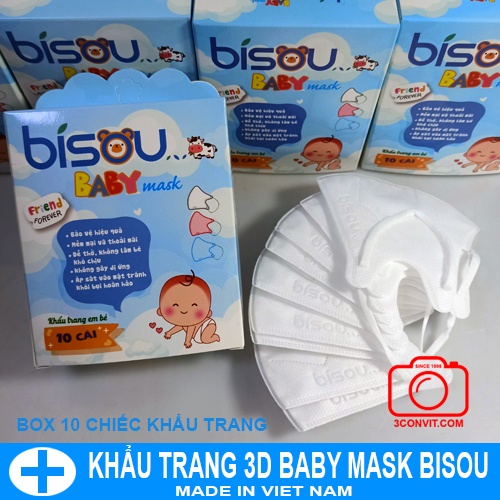 Hộp 10 chiếc khẩu trang trẻ em 3 lớp 3D Mask Baby bisou