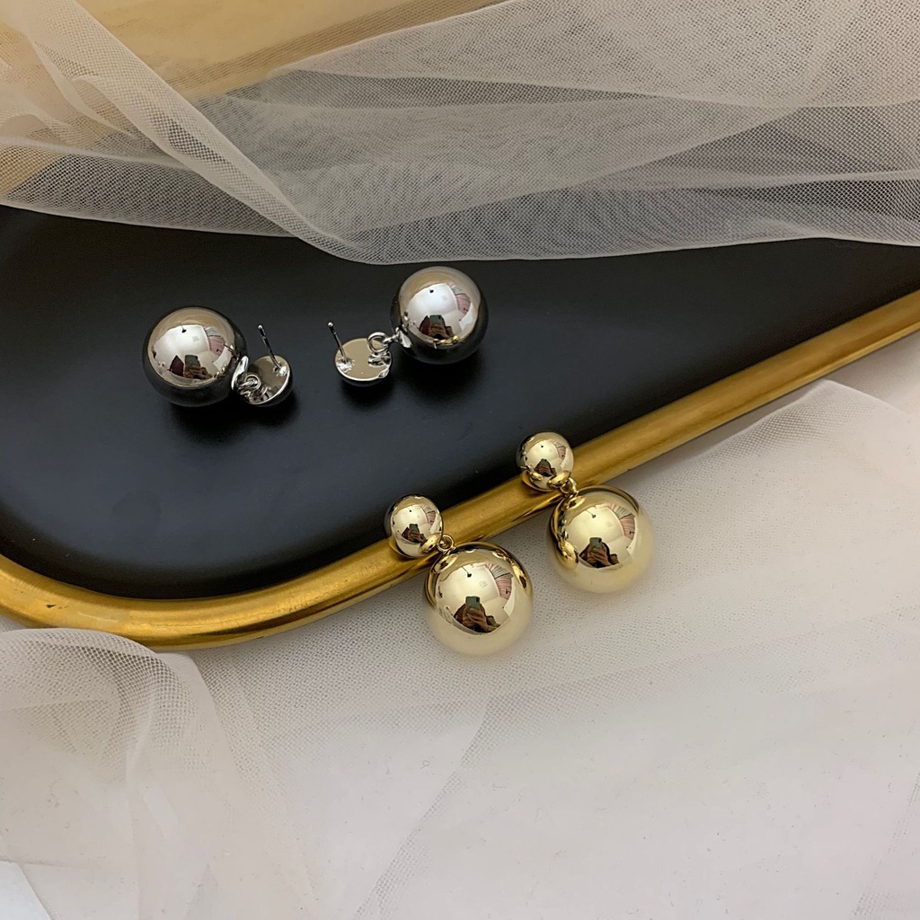 Khuyên Tai Kim Loại Đính Hạt Châu Phong Cách Retro Thời Trang Hàn Quốc