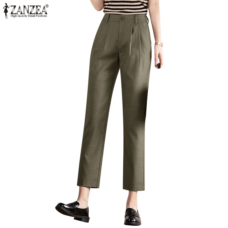 Zanzea Quần Dài Tới Mắt Cá Chân Màu Trơn Dáng Ôm Thiết Kế Đơn Giản Thời Trang