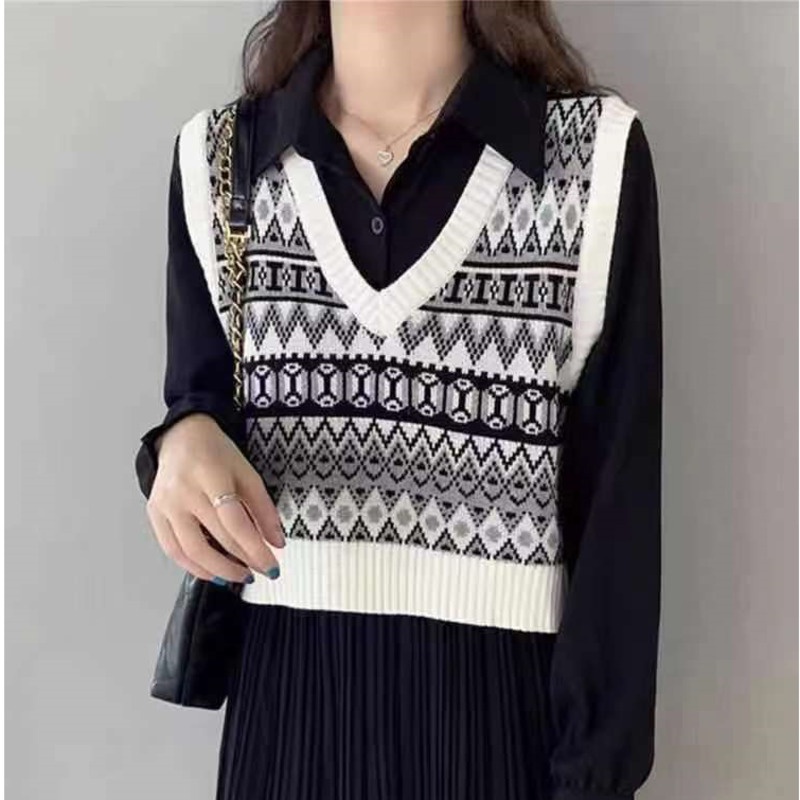 Áo dệt kim sát nách phong cách xuân thu Pháp trẻ trung cá tính