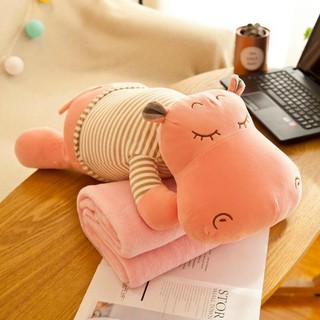 Bộ chăn gối văn phòng 3in1 hà mã hồng