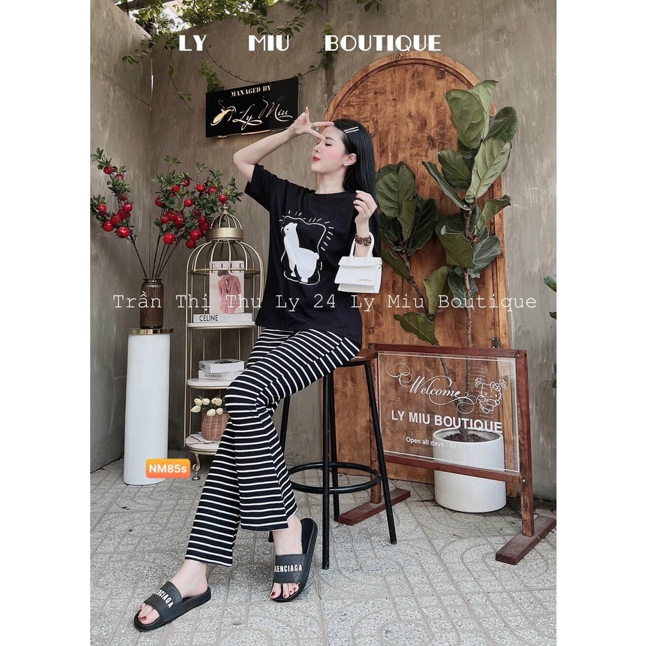 Sét áo cừu mic quần kẻ,bộ quần ống vảy loe mix áo phông hack dáng,co giãn thoải mái,quà tặng 1 sợ dây buộc tóc_Minxy