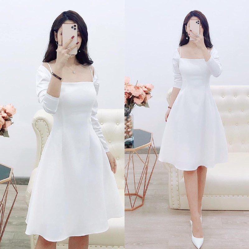 [ xả kho ] MiD Đầm trắng trơn dáng suông V1268 điệu đà Mie Design kèm ảnh thật