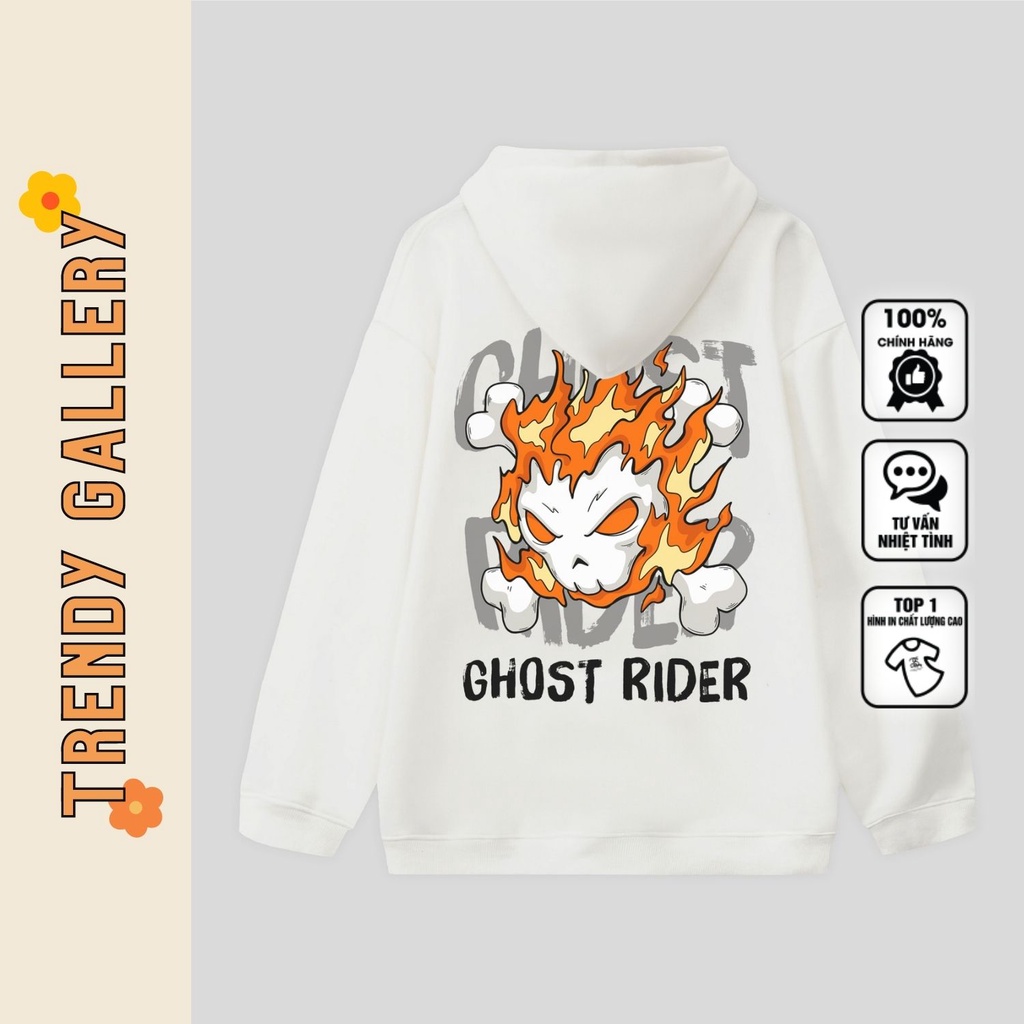 Áo Hoodie  Nam Nỉ Mỏng &quot;ghost Rider&quot; Trendy Gallery, Áo Hoodie Unisex Form Rộng In Hình Cool Ngầu Tv5079