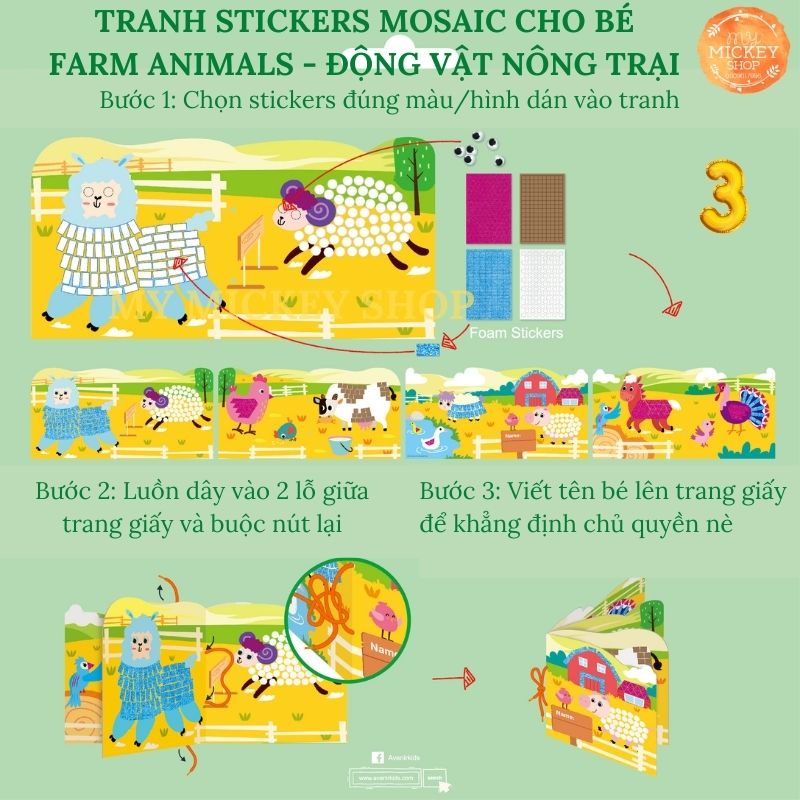 Trò chơi tranh dán Mosaic Sticker bằng foam nhiều chủ đề cho bé từ 3 4 5 tuổi chính hãng Avenir My Mickey Shop