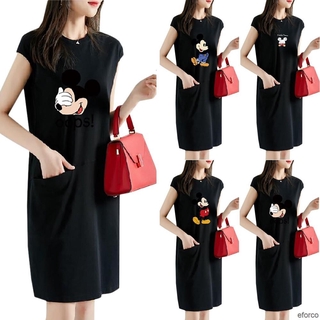 Đầm cộc tay in hình chuột mickey dễ thương cho nữ