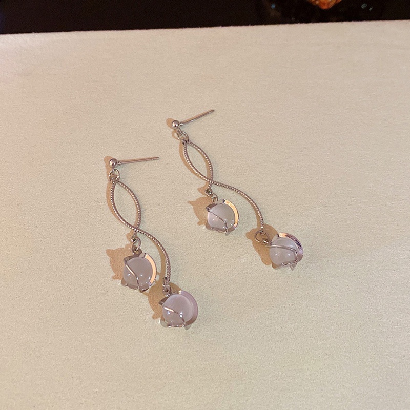 Bông Tai Dáng Dài Đính Đá Opal Thời Trang Retro Hàn Quốc Cao Cấp