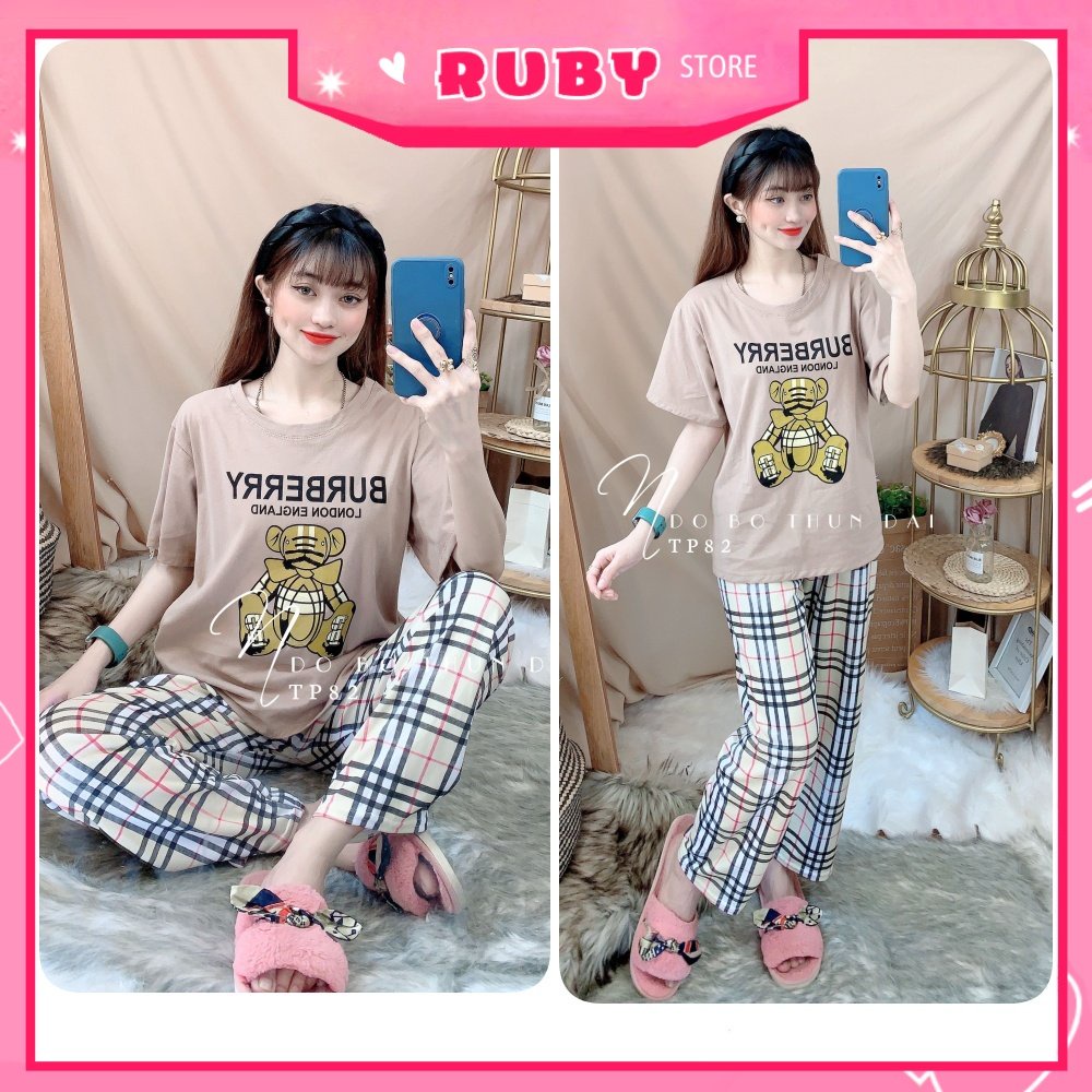 Đồ bộ thun quần dài chất thun mềm mát in hình gấu hoạt hình dễ thương Bộ ngủ nữ mặc nhà TP82