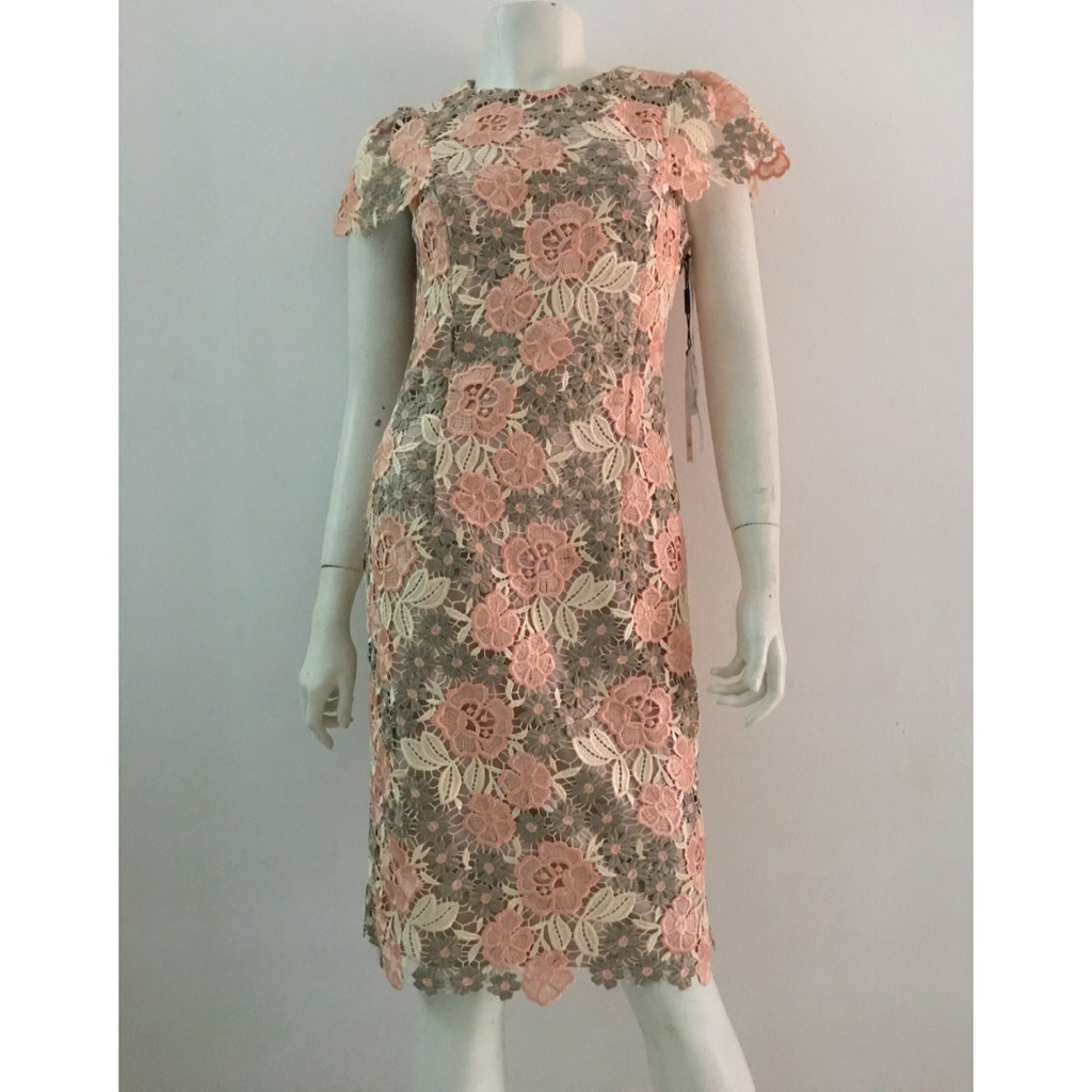 Đầm ren hoa nữ công sở dự tiệc cao cấp tay ngắn dài qua gối hiệu Calvin Klein size 4 hàng xách tay mỹ