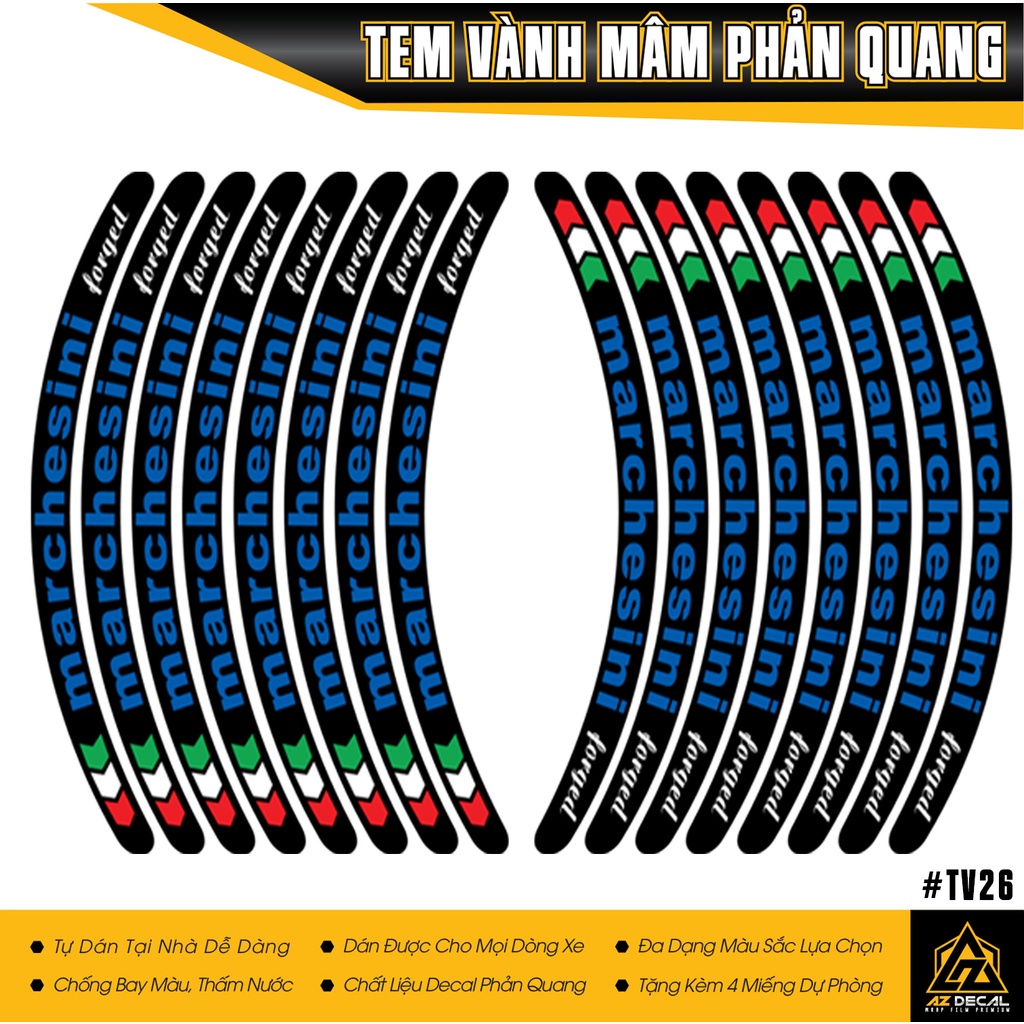 Tem Dán Mâm Marchesini Phản Quang | TV26 | Decal Dán Vành Xe Máy Chống Nước, Bền Màu, Bám Dính Chắc