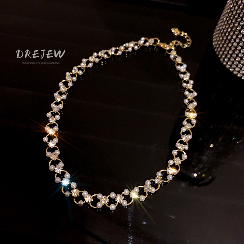 DREJEW Dây Chuyền Mạ Vàng Thật Mặt Ngọc Trai Kim Cương Đơn Giản Độc Đáo Thời Trang Hàn Quốc