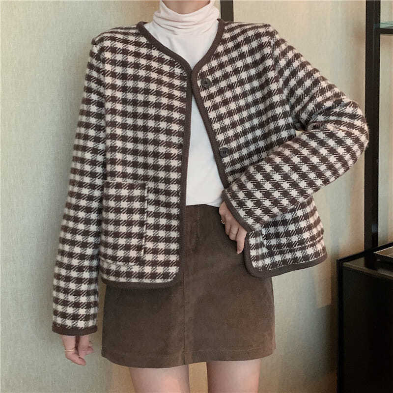 Áo Khoác Nữ Ca Rô Dài Tay Cổ Bẻ Thời Trang | BigBuy360 - bigbuy360.vn