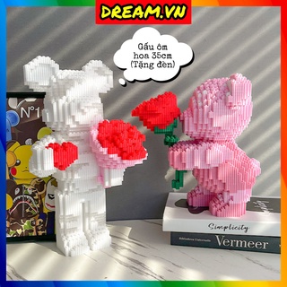 [Tặng đèn] Lego lắp ráp Bearbrick ôm hoa size to