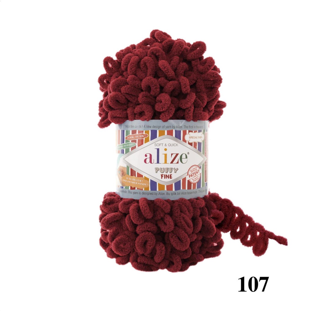 Cuộn len mắc xích tết bằng tay Puffy Fine hãng Alize Yarns tết áo, khăn, vỏ gối, chăn, thảm, túi