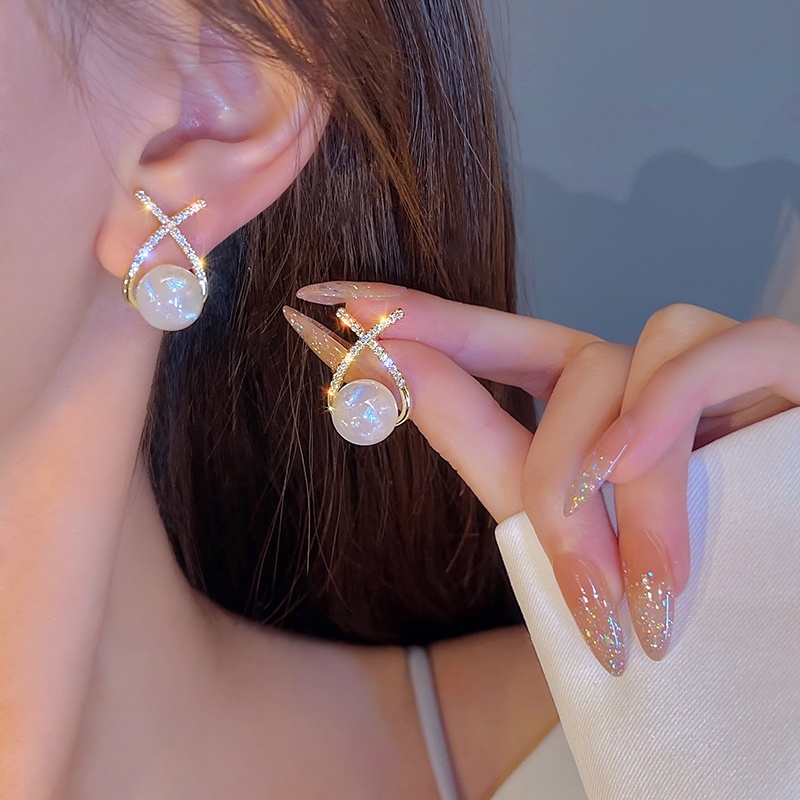 Bông Tai Pha Lê Ngọc Trai Thời Trang Cho Nữ