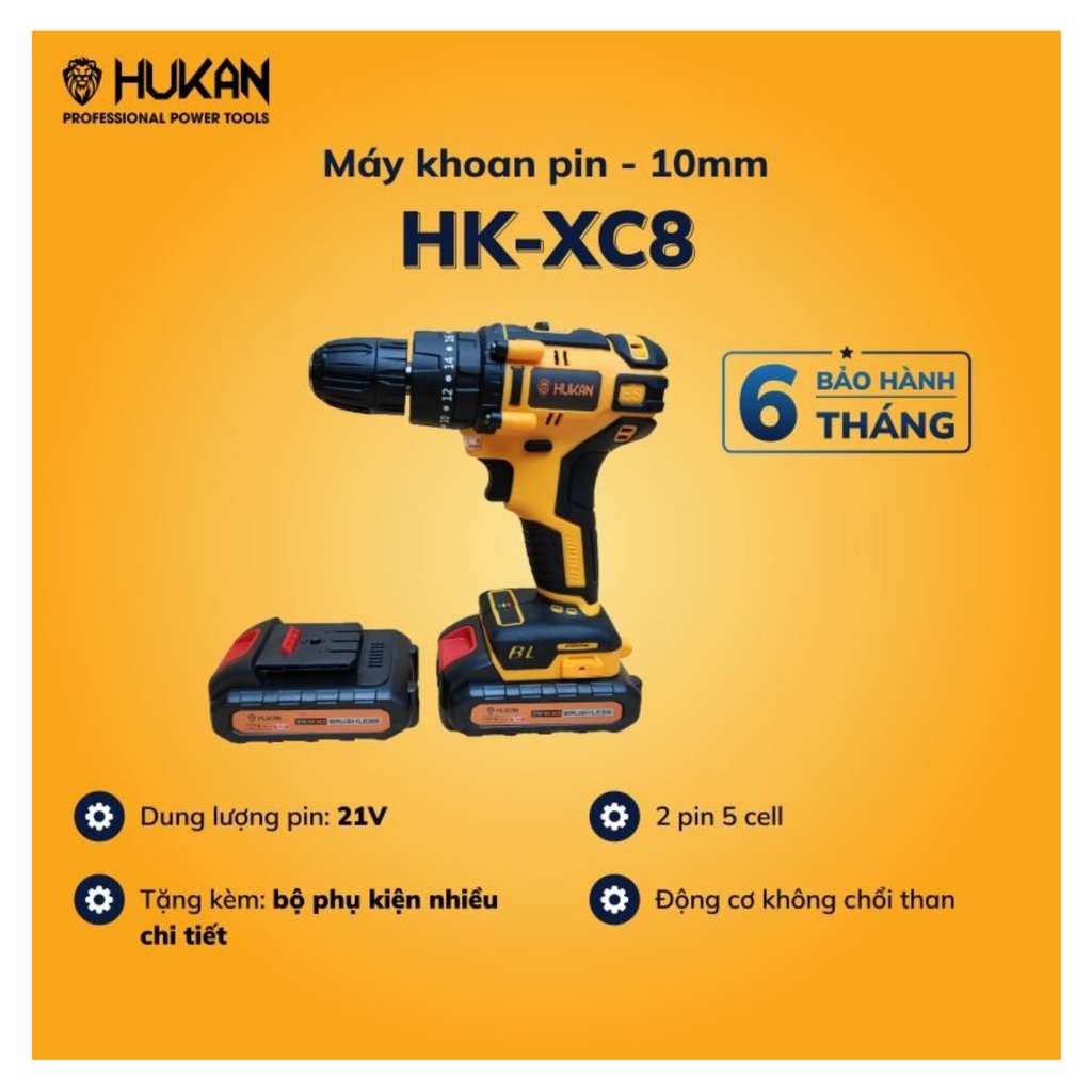 Máy khoan pin HUKAN HK - XC8 không chổi than 3 chức năng