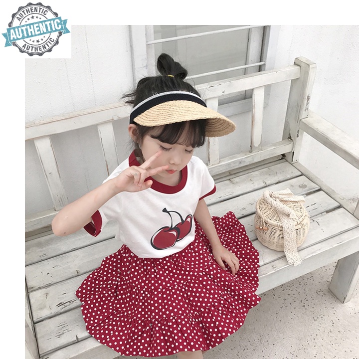 SET Áo Thun In Hình Trái Cây + Chân Váy Chấm Bi Cho Bé Gái - AUTHENTIC