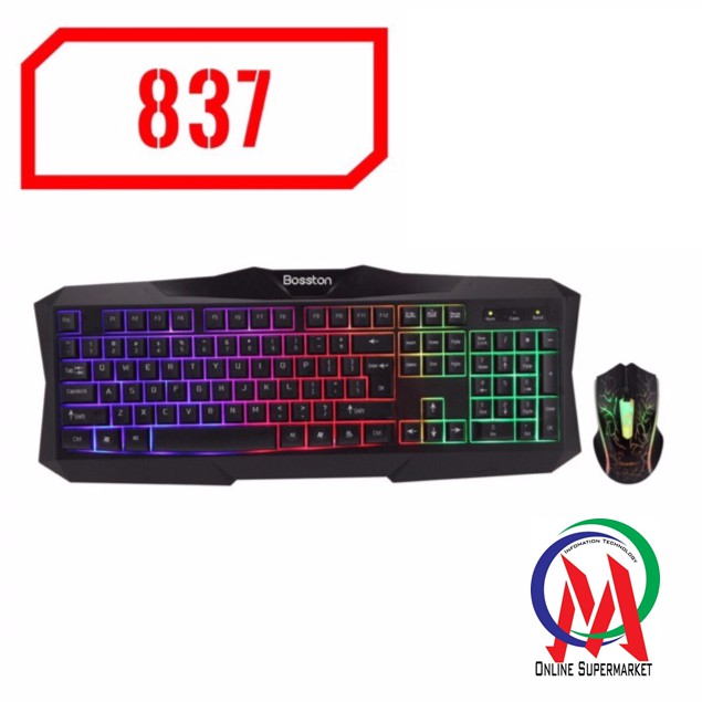 Combo Bàn phím chuột BOSSTON 837 Led 7 màu Hoàng Phương Gaming