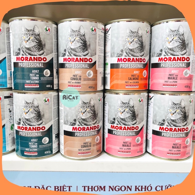 Pate Cho Mèo MORANDO Ý 8 Vị Lon 400g| Thức Ăn Cho Mèo Pate Morando