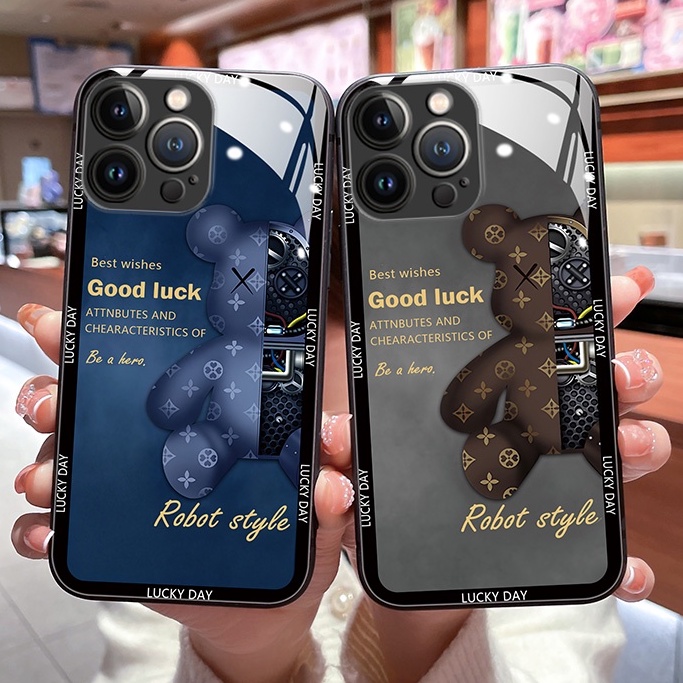 Ốp điện thoại HOCE mặt kính kiểu gấu thích hợp cho iPhone 13 12 11 14 Pro Max 13Pro 12Pro X XR XSmax 7 8 14 Plus SE 2020