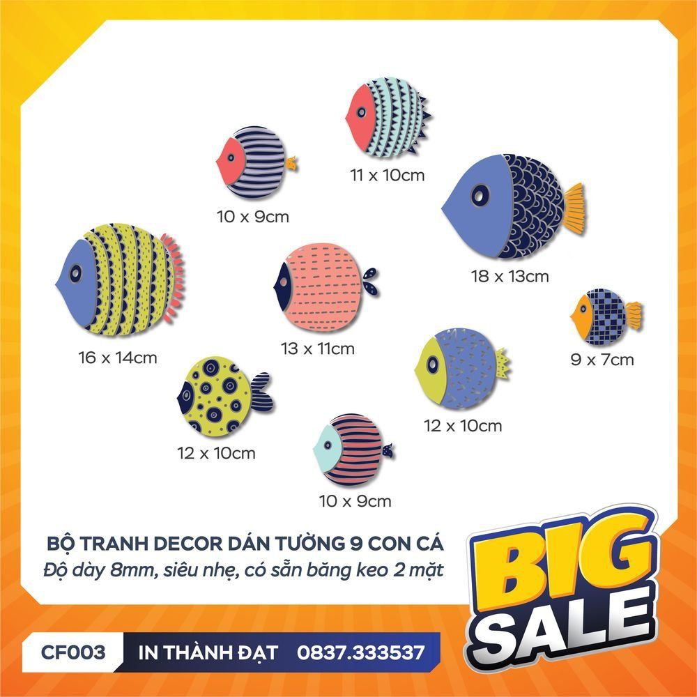 ❌SỈ LẺ❌ Tranh trang trí dán tường cá 3D siêu nhẹ, hiện đại trang trí phòng khách, phòng ngủ - tặng băng dính 2 mặt