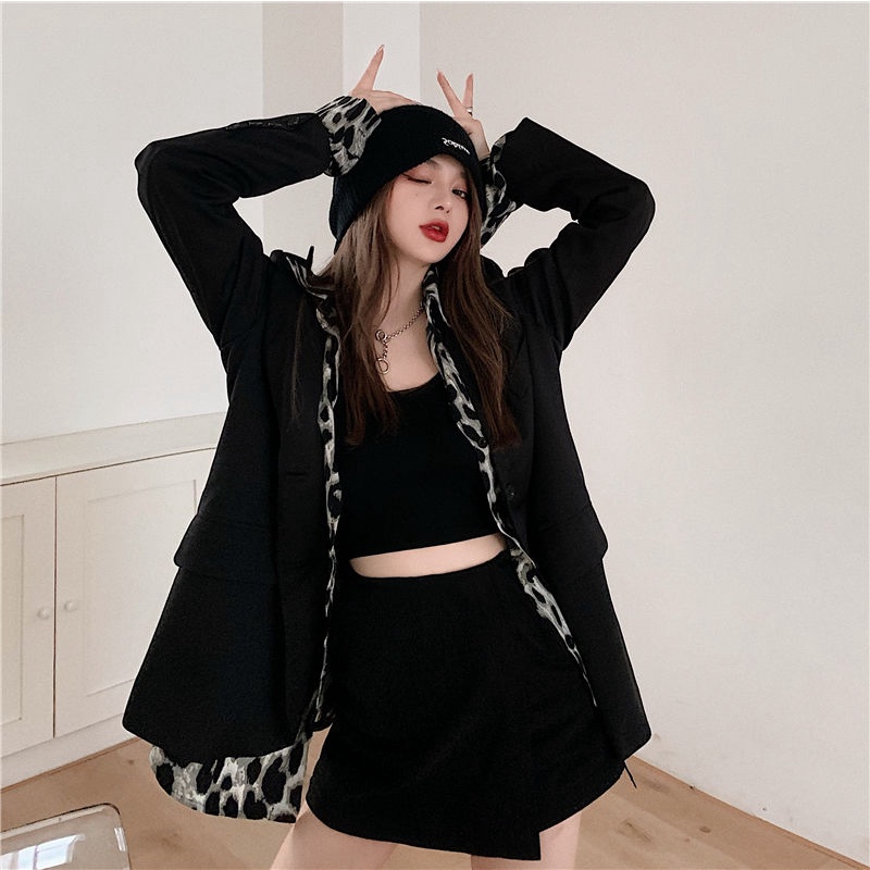 Plus Áo Sơ Mi Dáng Rộng Họa Tiết Da Báo Cá Tính Cho Nữ