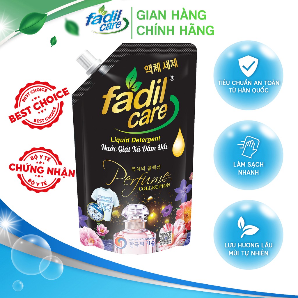 Nước giặt xả Fadil Care đa năng công nghệ Hàn Quốc, Túi 2l, hương nước hoa Pháp