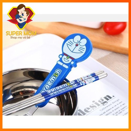🔥Cao Cấp🔥 Bộ Đũa Thìa tập ăn 2 món inox chống gỉ cho bé hình Doremon Doraemon
