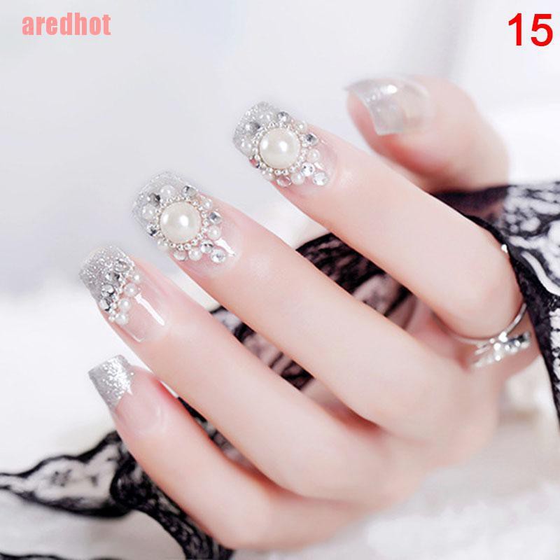 Bộ 24 Móng Tay Giả Trong Suốt Đính Hoa Thời Trang Cho Nữ